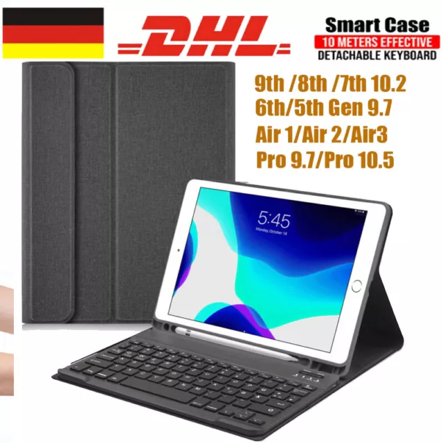 QWERTZ für iPad 7th 8th 9th Gen 10.2/Air 9.7 1 2 3 Tastatur Keyboard Hülle Case