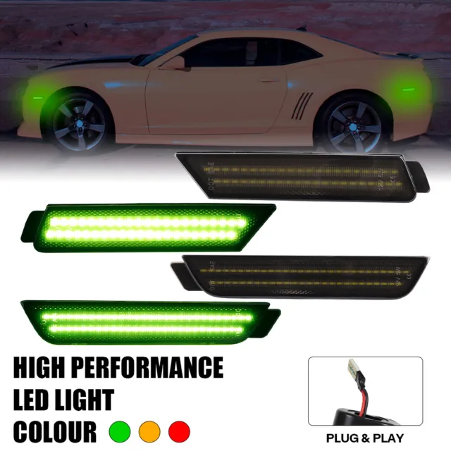 Front Rear Smoked LED Side Marker Lights For 2010-2015 Chevy Camaro SS LT ZL1 LS