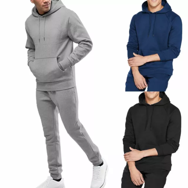 Tuta Uomo Cotone Leggero Completo Pantaloni e Felpa Cappuccio Maglia Blu Nero