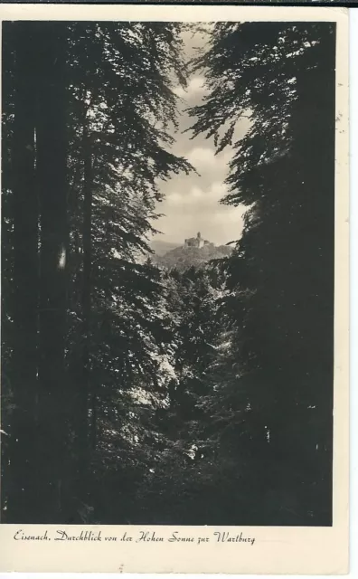 Ansichtskarte Eisenach - Durchblick von der Hohen Sonne zur Wartburg - 1936  s/w