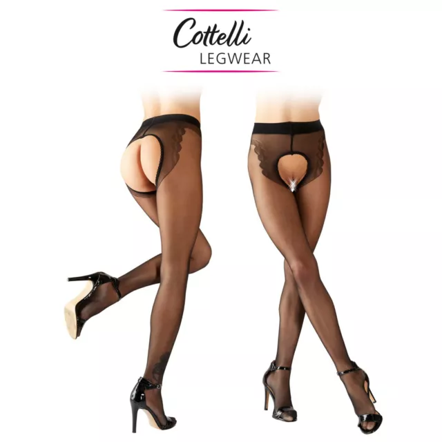 Cottelli Legwear Collant Semitrasparente Nero Senza Cavallo e Perizoma Disegnato