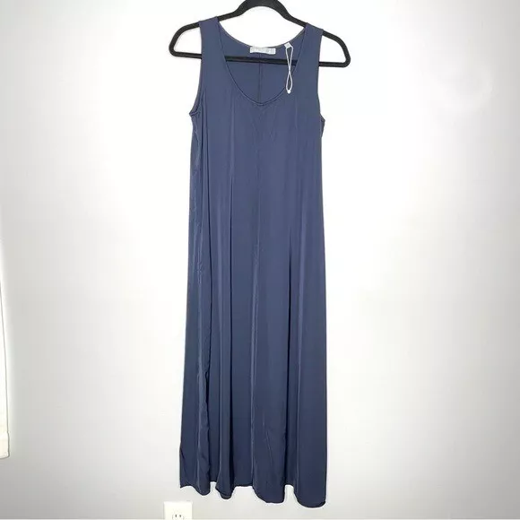 Vince Drapey Sleeveless Maxi Tank Dress Pullover Satin In Navy Blue Size S