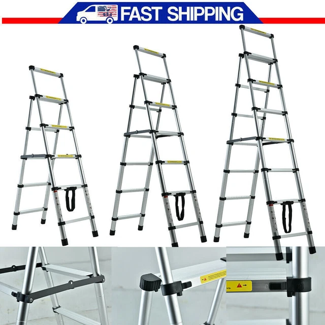 A-frame Folding Step Telescopic Ladder Multi Steps Multi-Purpose Aluminium US