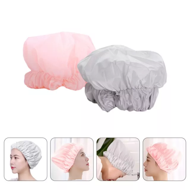 2 Pcs Waterproof Shower Cap Polyester Miss Elastic Sleeping Hat