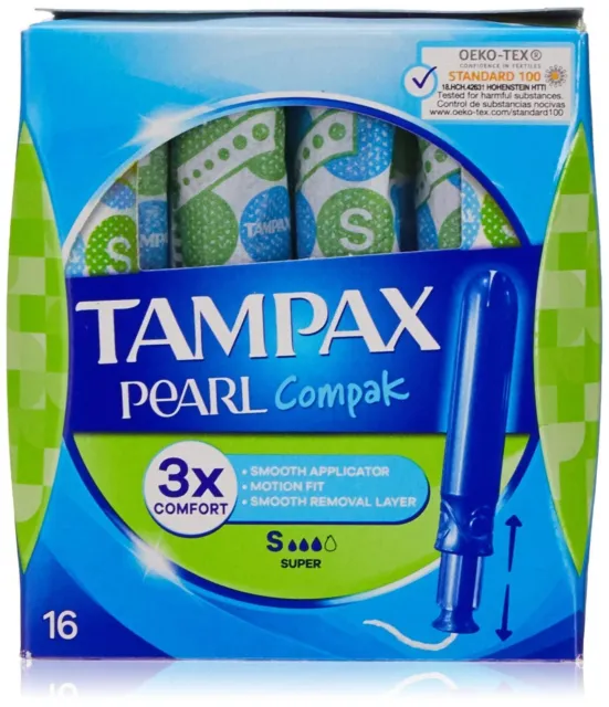 Súper aplicador compacto Tampax Pearl, tampón para protección cómoda y disco...