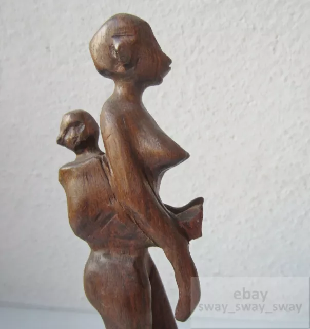 8+" Mother and child nude primitive Vintage Hand Carved Wooden figure carving