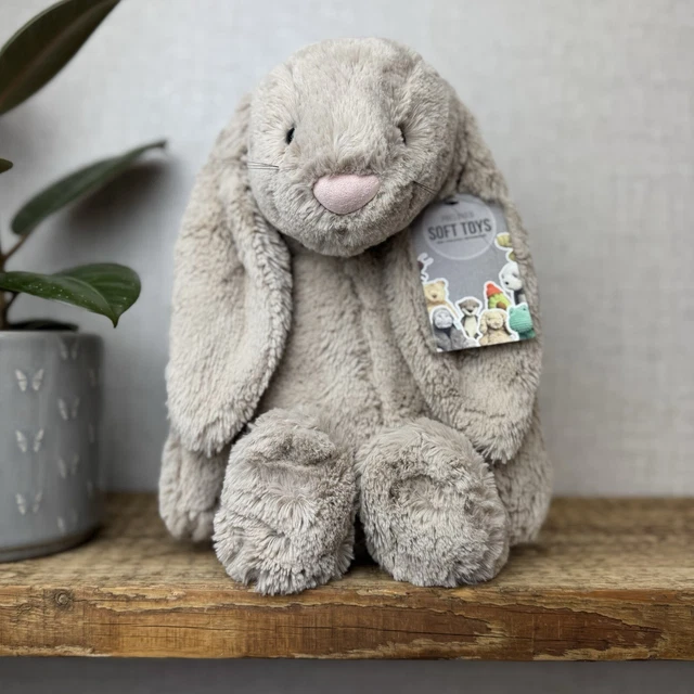 JELLYCAT LARGE BASHFUL Beige Bunny Rabbit - Old Style Whiskers Beige ...