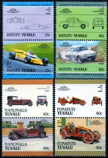 RENAULT Collection of 8 Car Stamps (Auto 100 / Leaders of the World)