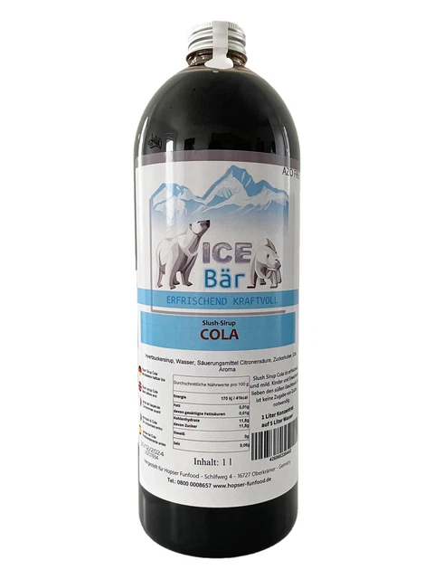 (6,95 Eur / L) Ice Bear Slush Syrup Concentrate Azo Free Cola 33.8oz
