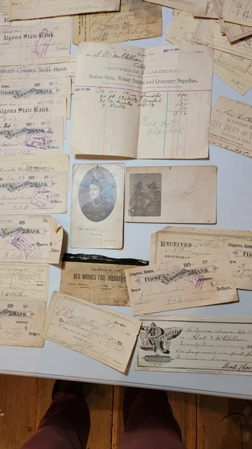 Huge Lot Of 1800's Bank Notes, Receipts, Postcards, Ledgers Northern Iowa 3