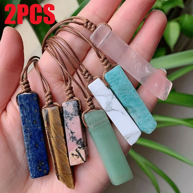 2PCS Crystal Gemstone Necklace Pendant Natural Chakra Stone Energy Rope Chain