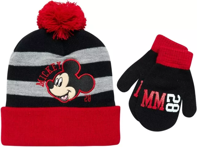 Disney Mickey Mouse Winter Beanie Hat and Kids Mittens Set, Toddler Ages 2-4