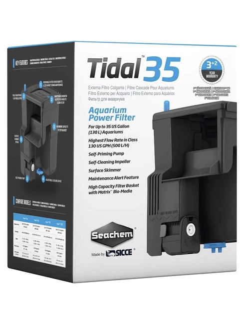 SEACHEM TIDAL 35 HOB POWER FILTER  by SICCE  ( UP TO 35 GALLON )