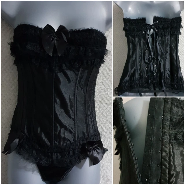 Corsetto bustier con lacci #7 raso nero 4XL/34" e set corde a G gancio e chiusura occhi