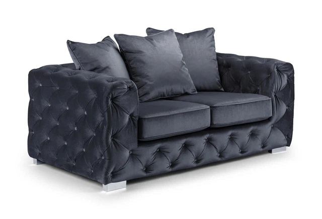 Plush Velvet Chesterfield Sofa Set Ashton 2 Seater 3 Seater Corner Footstool-NEW
