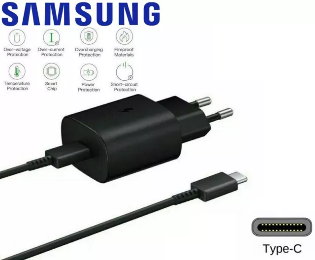 25W USB-C Super Fast Wall Charger EU Plug + 3ft USB-C Cable For Galaxy S24 S23+