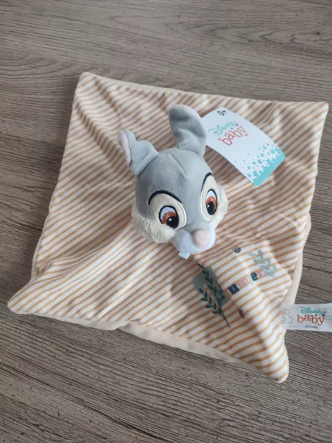 DOUDOU PLAT LAPIN PANPAN Thumper DISNEY BABY rayé blanc beige jaune etat neuf