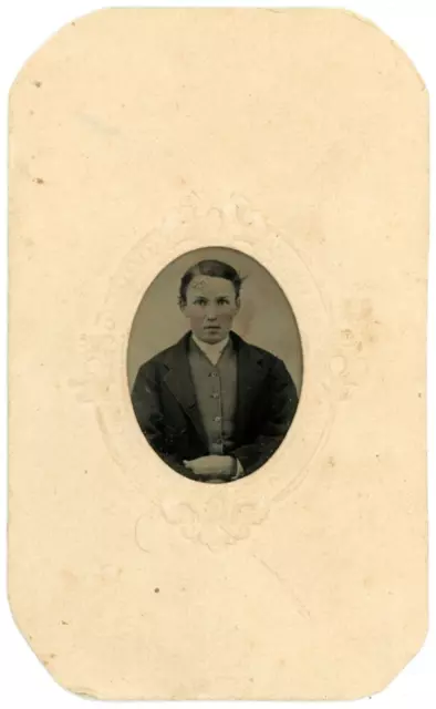 CIRCA 1860'S Cartouche CDV Hand Tinted TINTYPE Handsome Young Man Mammoth, CA