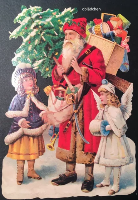 # GLANZBILDER # EF 5155 Bild-Karte /Riesenoblate Weihnachtsmann Kinder Geschenke