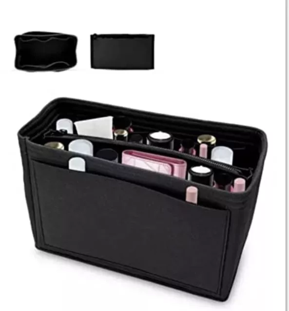 Organizador Bolso de Mano Inserto de Fieltro Almacenamiento de Maquillaje de Bolsillo-NEGRO