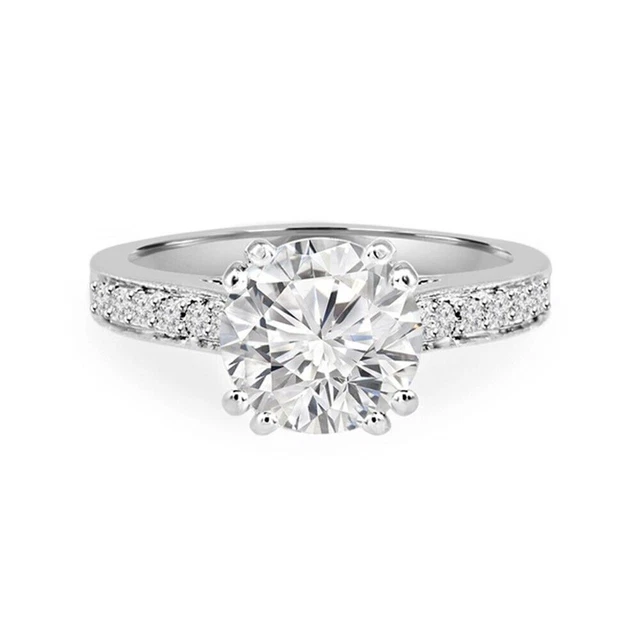 925 Anello Argento Bianco Zirconia Cubica Rotonda Taglio - Foto 5