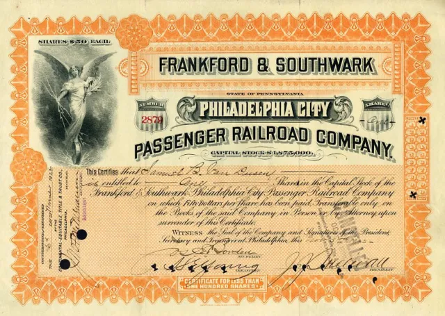 1922 Frankford & Southwark Passenger RR Stock Certificate