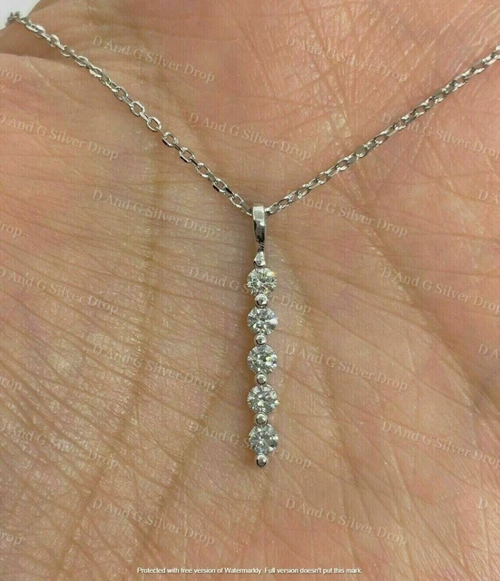 0.60Ct Floating Diamond Vertical Bar Pendant 14K White Gold Over 18" Free Chain