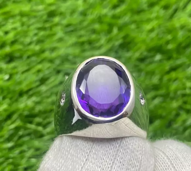 Mens Natural 10 Cts Amethyst Ring Genuine Amethyst Untreated Real Amethyst Ring