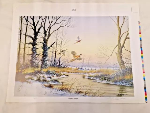 Limited Edition Signed Print Pheasants In Winter A Norfolk Scene S E Clarke