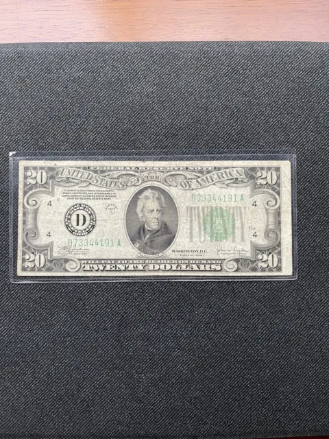 1934 $20 Twenty Dollars Federal Reserve Note, Green Seal