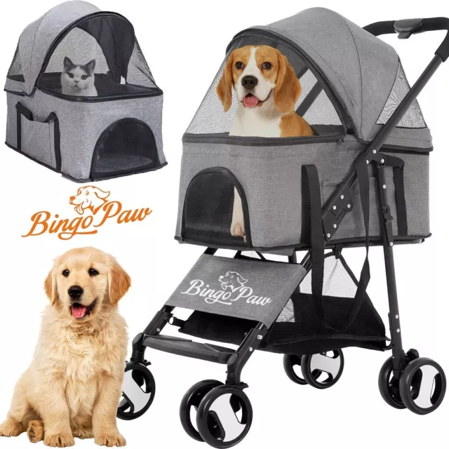 Carrito de perro cochecito de perro 3 en 1 caja de perro coche mascota bolsa de transporte plegable XXL