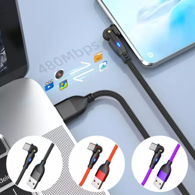 USB Type C Cable 3A Fast Charging Wire USB-C Charger Hot Cable Cord 180° M8 E5S7