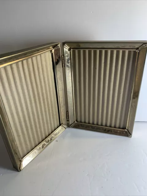 VTG Gold Gilt Metal Engraved Double Portrait Picture Photo Frame For 4.5x6.5