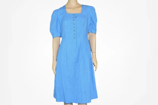 Dirndl Blue cotton dirndl dress Puff sleeve summer dress Size L