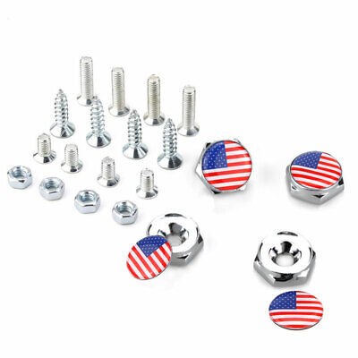 USA America American Flag Car License Plate Frame Screws Bolts Caps Covers Nuts