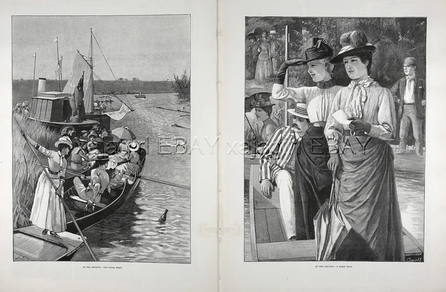 Fashion Henley Royal Regatta Spectators, Huge 1880s Antique Prints & Article