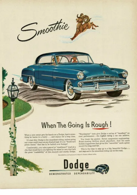 1952 DODGE Blue CORONET 2-door Coupe ram art Vintage Ad