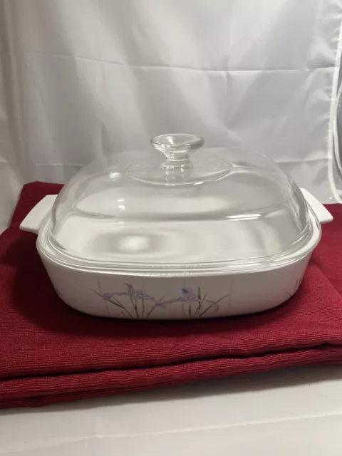 Corning Ware Shadow Iris A-10-B Casserole Dish 2.5 Liter Pyrex Lid Vintage (AA)