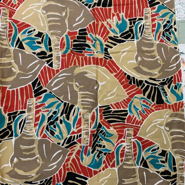 Colorful Elephant Print Fabric Remnant Cotton 4.8 Yards X 44”