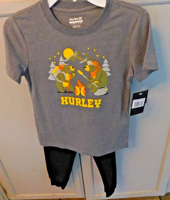 Hurley 2 piece jogger set bears at campfire S/S shirt sz 7 NWT