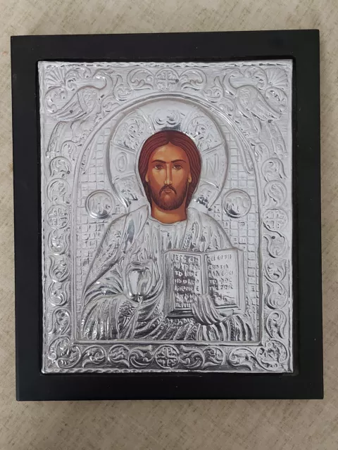 Jesus Christ Orthodox Byzantine Icon Sterling Silver 950 Big Icon!!!