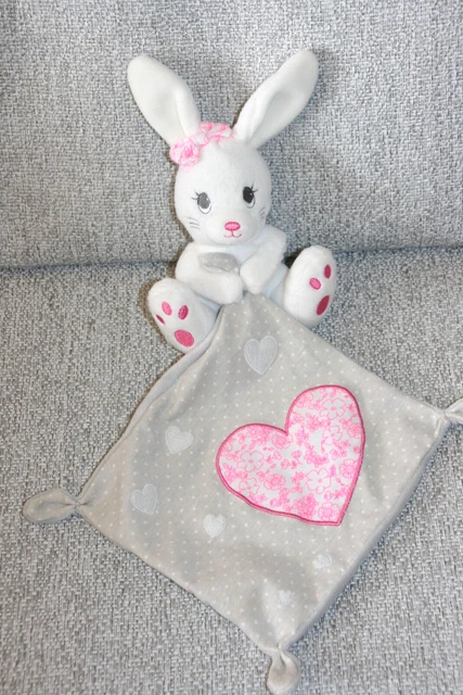 Simba Toys  Doudou Lapin Avec Mouchoir Rose Gris Coeur  Etat Neuf