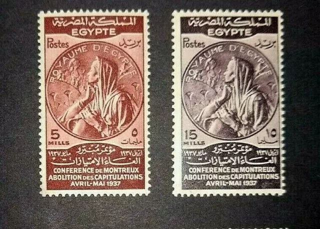 🟩 EGYPT - 1937  -  Montreux Conference -  MINT LIGHTLY HINGED - 15 & 5 Mill.