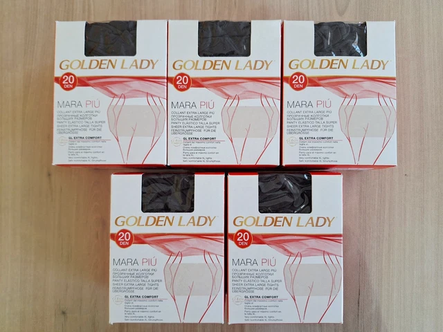 Lot De 6 Collants Golden Lady Taille L - Noir 15 Deniers Brillant - Neuf étiqueté
