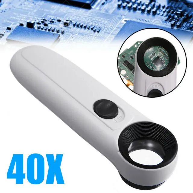 Handheld 40X Magnifier Reading Magnifying Glass Jewelry Loupe With 2 LED Light