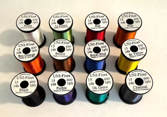 12 Spools Uni Floss, 1 Ply, Fly Tying, NR