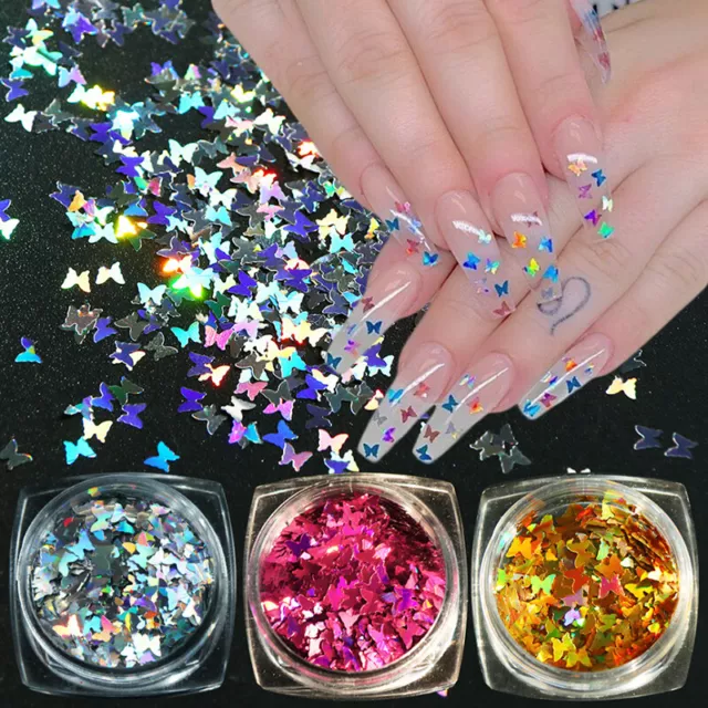 Farfalla Unghie Laser Lustrini Glitter Polvere Fai da Te Unghie Cerotti Nail  ^