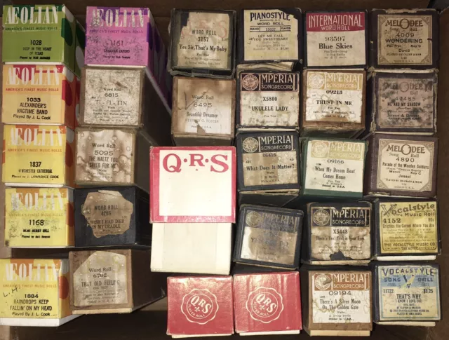 Lot Of 25+ Vintage Player Piano Word Rolls Aeolian QRS Imperial Melodee