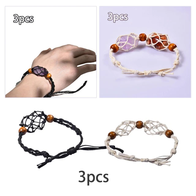 3x gewebte leere Steinhalter verstellbare Armbänder Halskette Kordel ohne Stein