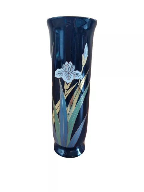 OTAGIRI Japan black porcelain red white Iris Flowers Vase